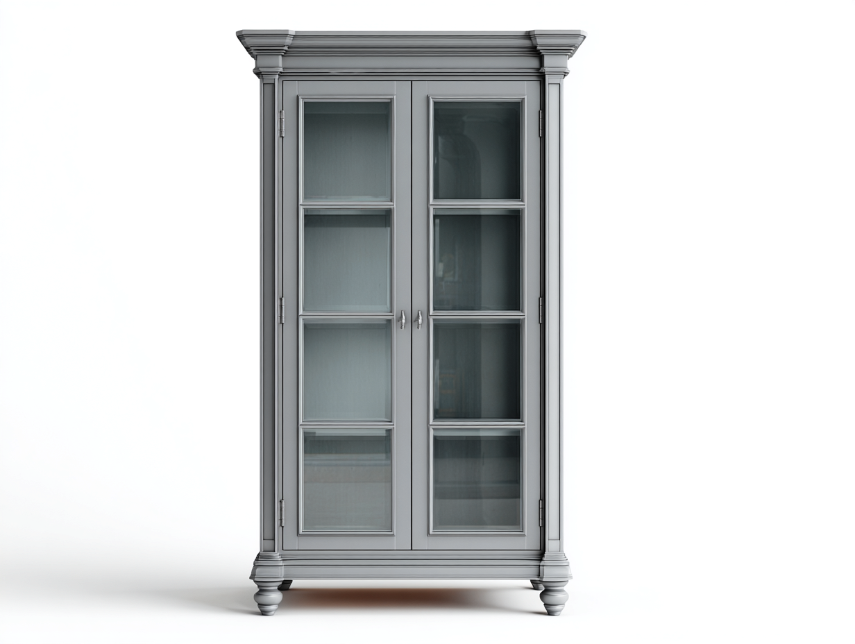 Display Cabinet wooden glass display cabinet 80x40x180 cm - grey - classic design for living room-Casagethaus