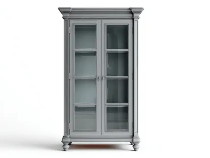 Display Cabinet wooden glass display cabinet 80x40x180 cm - grey - classic design for living room-Casagethaus