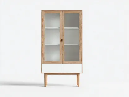 Display Cabinet solid wood and glass 80x40x160 cm - natural-white - modern storage design-Casagethaus