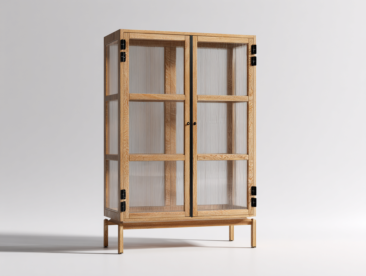 Display Cabinet solid wood glass display cabinet 90x40x180 cm - natural - modern design for living room-Casagethaus