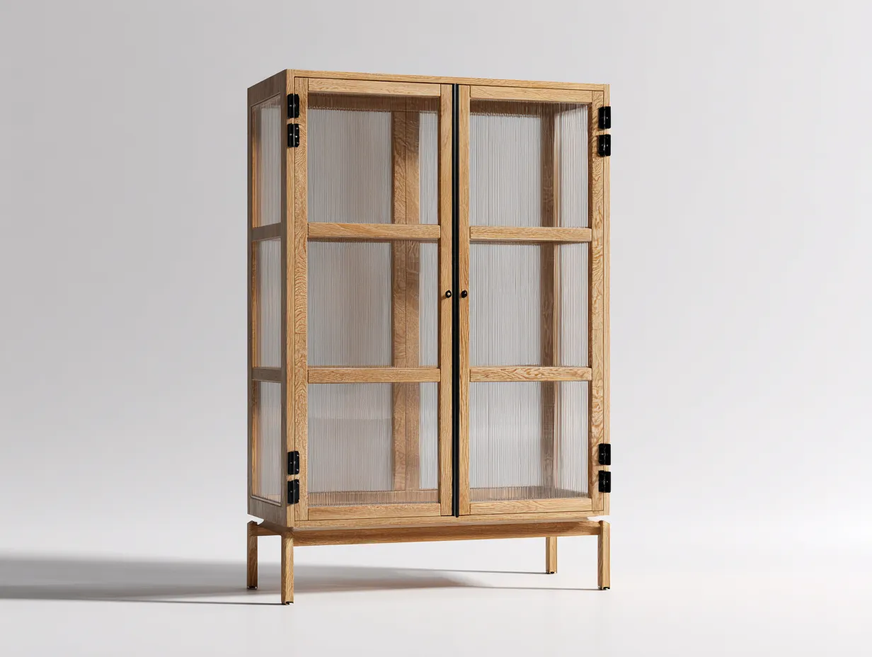 Display Cabinet solid wood glass display cabinet 90x40x180 cm - natural - modern design for living room-Casagethaus
