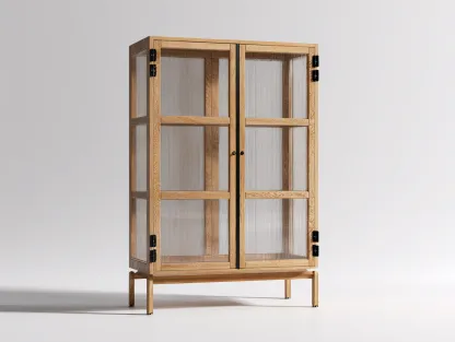 Display Cabinet solid wood glass display cabinet 90x40x180 cm - natural - modern design for living room-Casagethaus