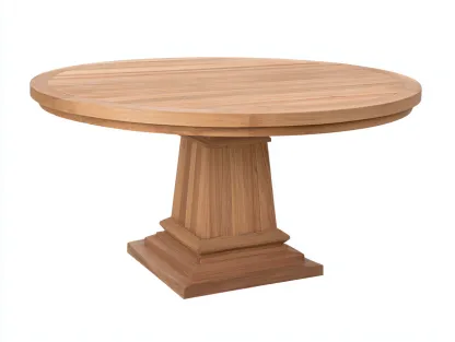Garden Table Solid Wood Round Pedestal Base 130x130x75 cm - Brown - Outdoor Dining - Classic Natural Design-Casagethaus
