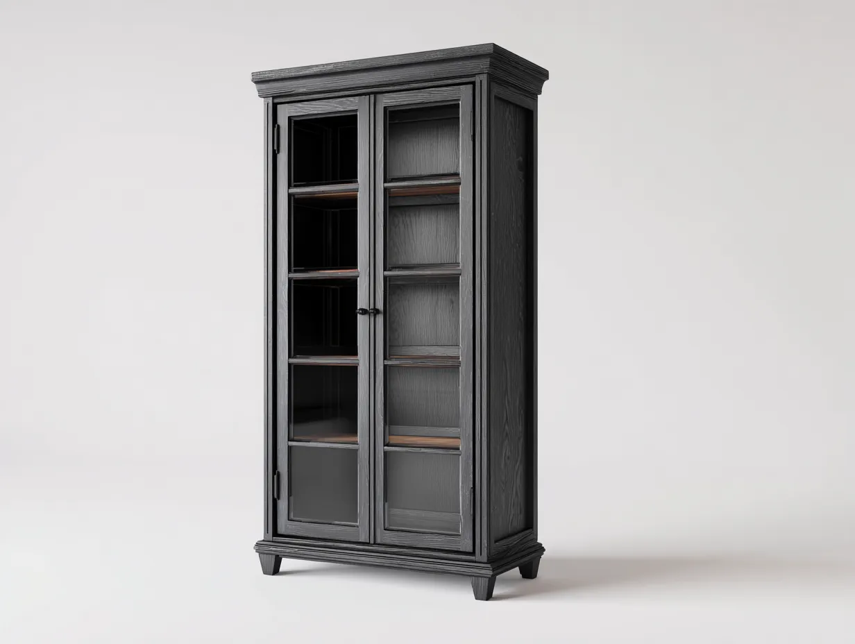 Display Cabinet Wooden Storage Cabinet 90x40x180 cm - Black - Living Room Storage Design-Casagethaus