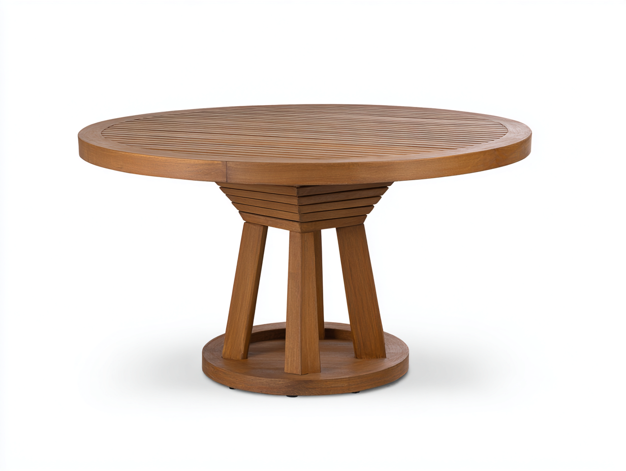 Garden Table Solid Wood Round Slatted Top 120x120x75 cm - Brown - Outdoor Dining - Modern Natural Design-Casagethaus