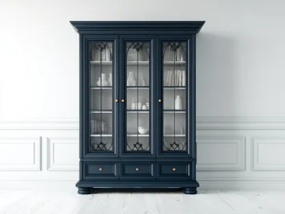 Display Cabinet solid wood and glass 120x45x200 cm - dark blue - classic storage design-Casagethaus