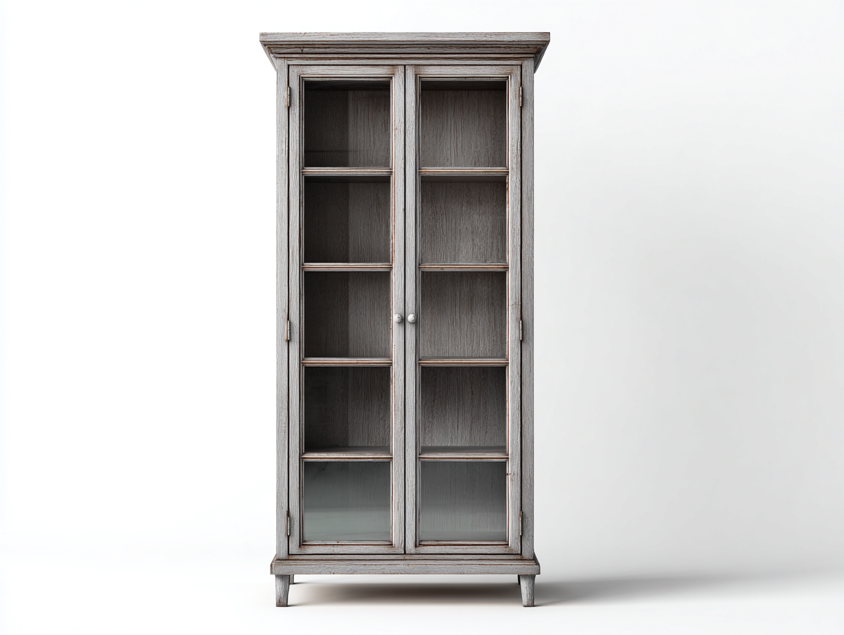 Display Cabinet Wooden Frame Glass Doors 80x40x180 cm - Grey - Living Room Storage - Classic Vertical Design-Casagethaus