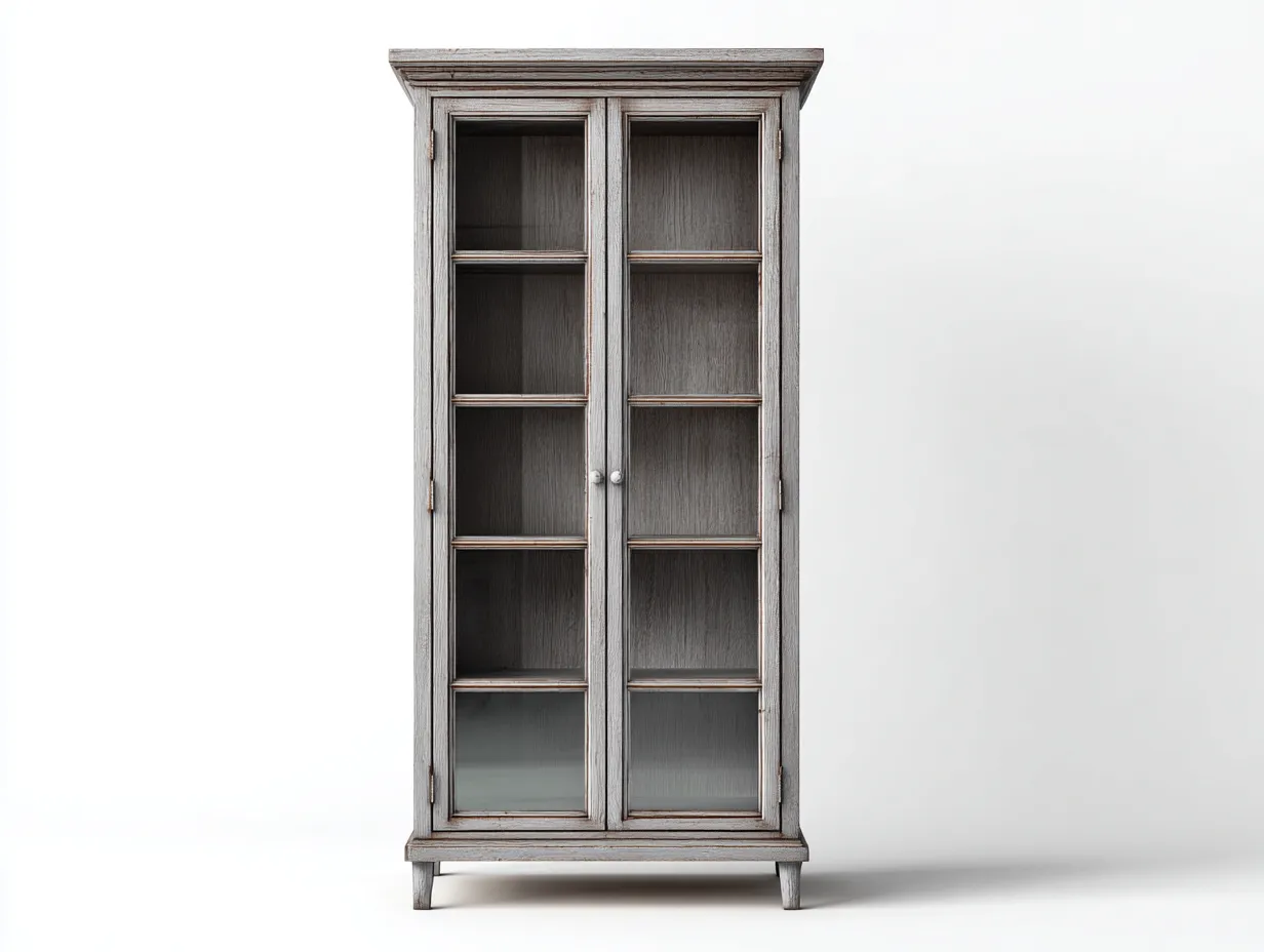 Display Cabinet Wooden Frame Glass Doors 80x40x180 cm - Grey - Living Room Storage - Classic Vertical Design-Casagethaus