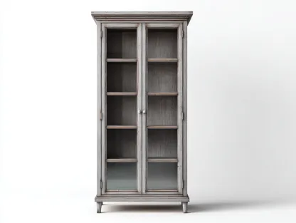Display Cabinet Wooden Frame Glass Doors 80x40x180 cm - Grey - Living Room Storage - Classic Vertical Design-Casagethaus