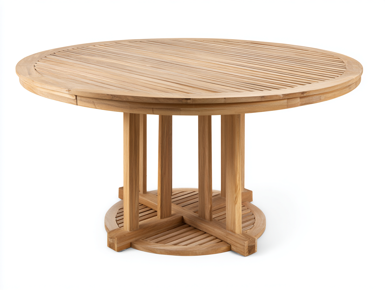 Garden Table round wooden slatted garden table 120x120x75 cm - natural wood - outdoor design for garden-Casagethaus