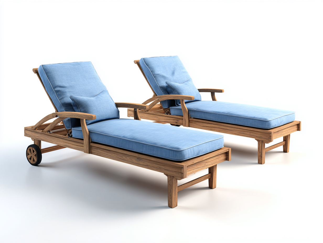 Outdoor Sun Loungers Solid Wood 205x75x38 cm - Natural Wood Blue Finish - Adjustable Patio Loungers Set of 2-Havenupshop