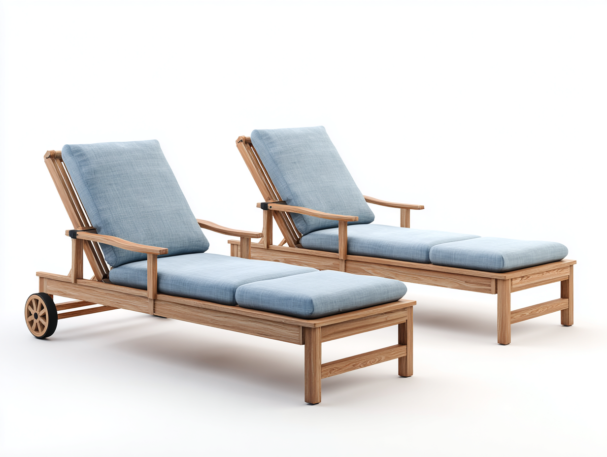 Outdoor Sun Loungers solid wood 195x75x85 cm - natural wood-light blue - adjustable backrest - garden relaxation design-Havenupshop