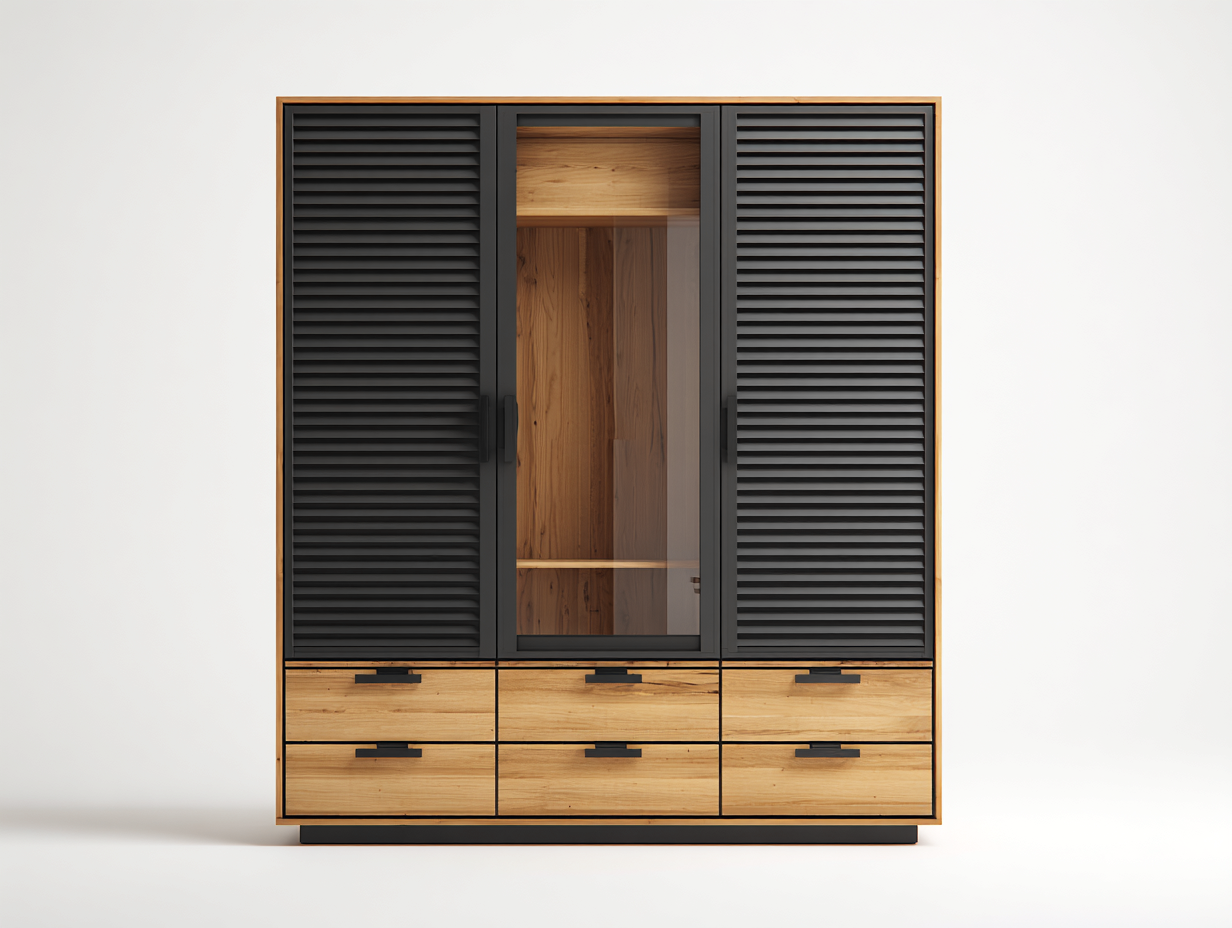 Wardrobe wooden 150x60x200 cm - natural wood-black - modern storage for bedroom-Havenupshop