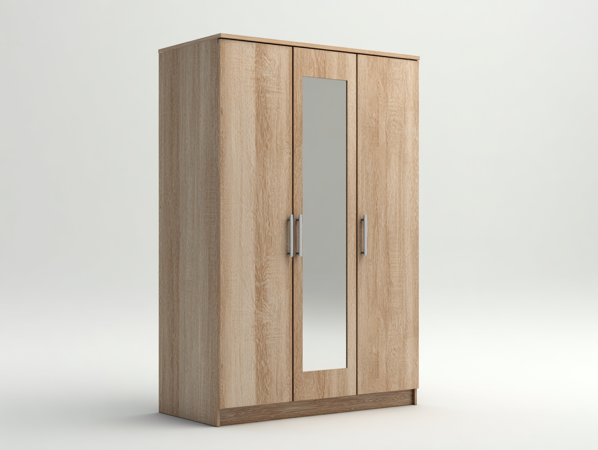 Wardrobe engineered wood 120x55x190 cm - light oak - with mirrored door - modern storage design-Havenupshop