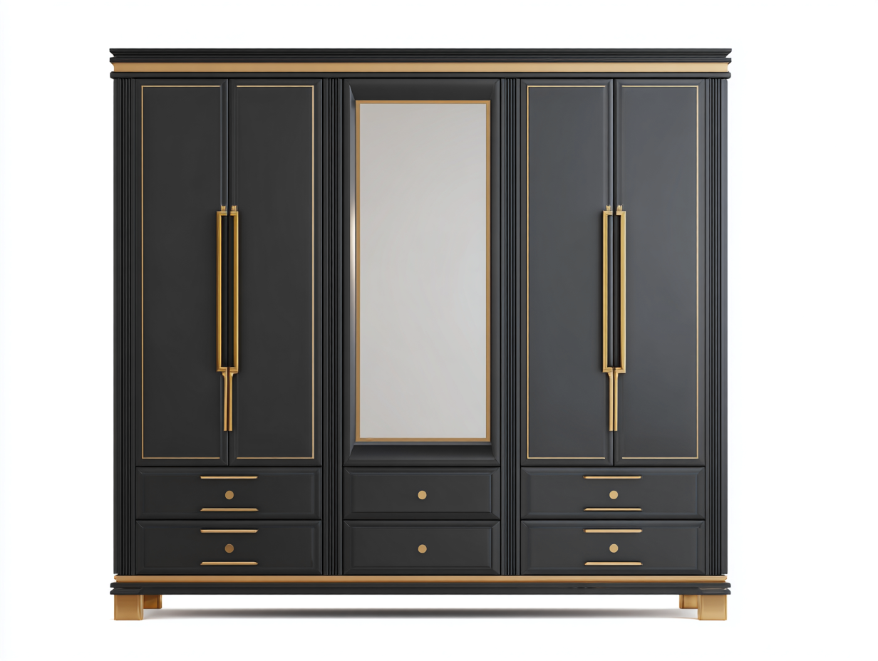 Wardrobe engineered wood 200x60x200 cm - black with gold accents - mirrored panel - luxury storage design-Cozygethome