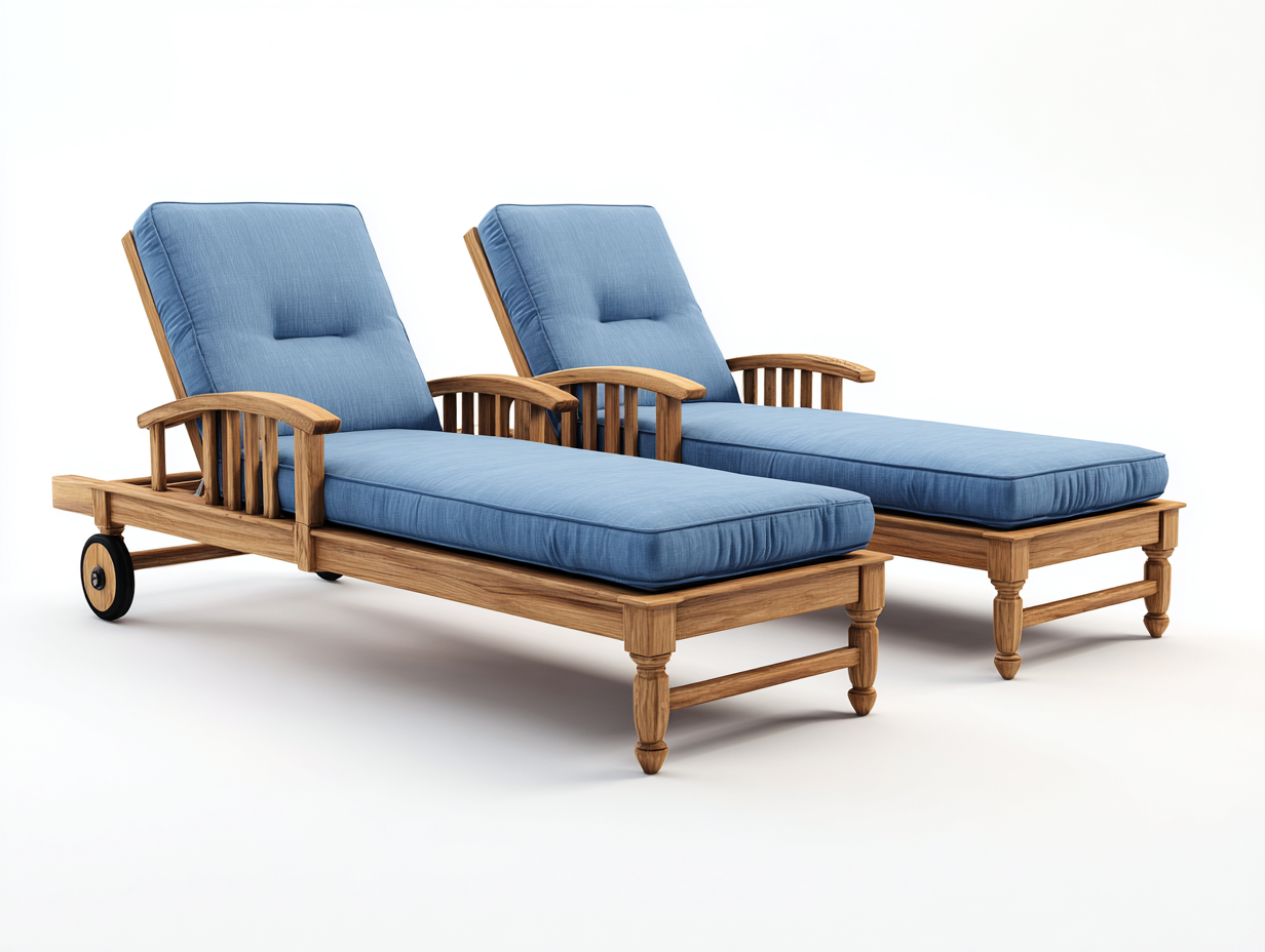 Outdoor Sun Loungers solid wood 200x75x85 cm - natural wood-blue - adjustable backrest - garden relaxation design-Havenupshop