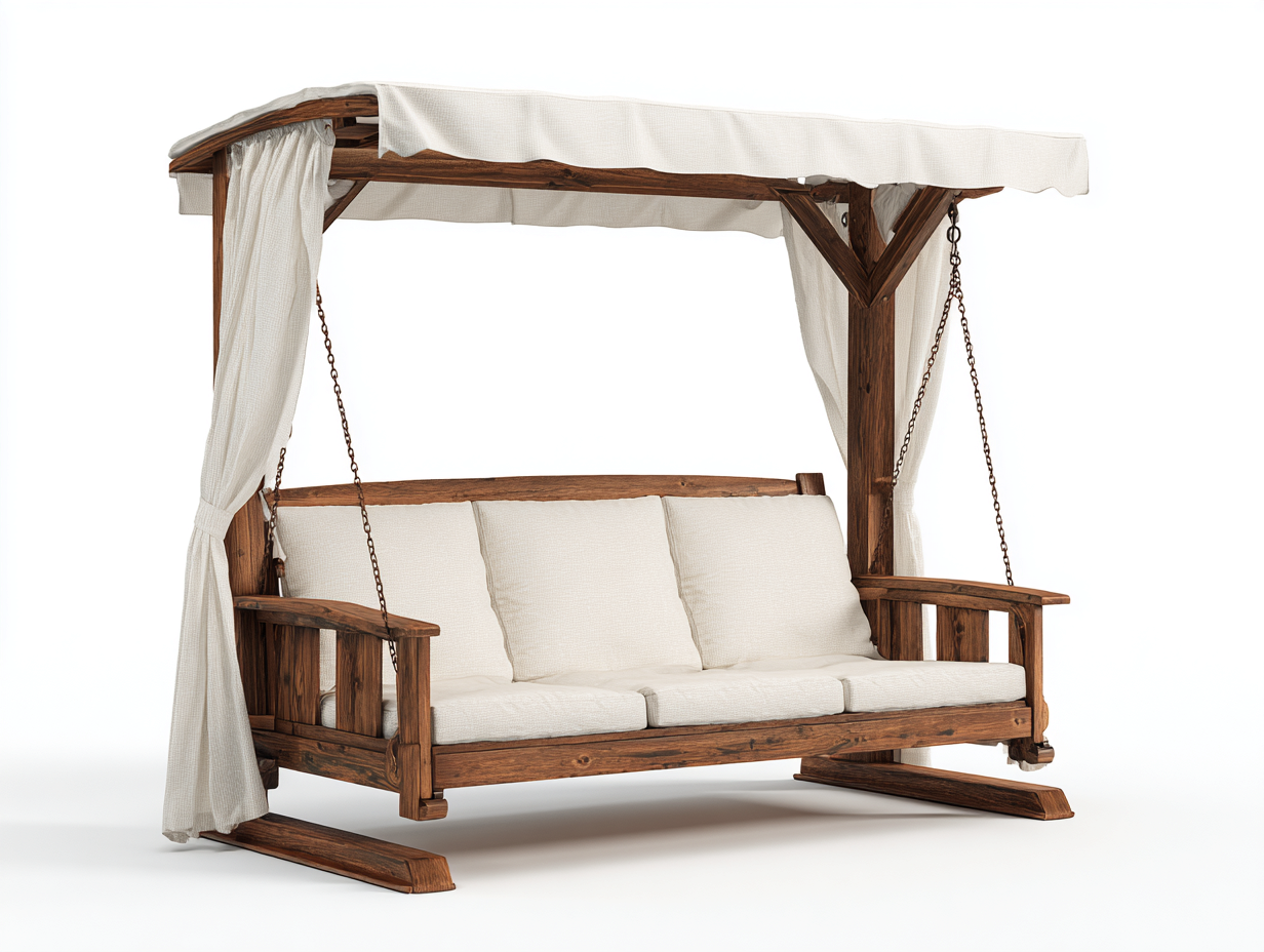 Garden Swing Seat Solid Wood 210x135x200 cm - Brown White Finish - Outdoor Swing Bench with Canopy-Cozygethome