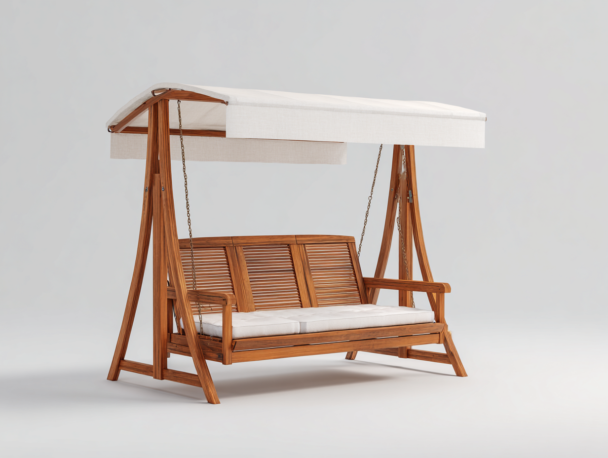 Garden Swing Seat Solid Wood 200x130x195 cm - Brown White Finish - Outdoor Swing Bench with Canopy-Havenupshop