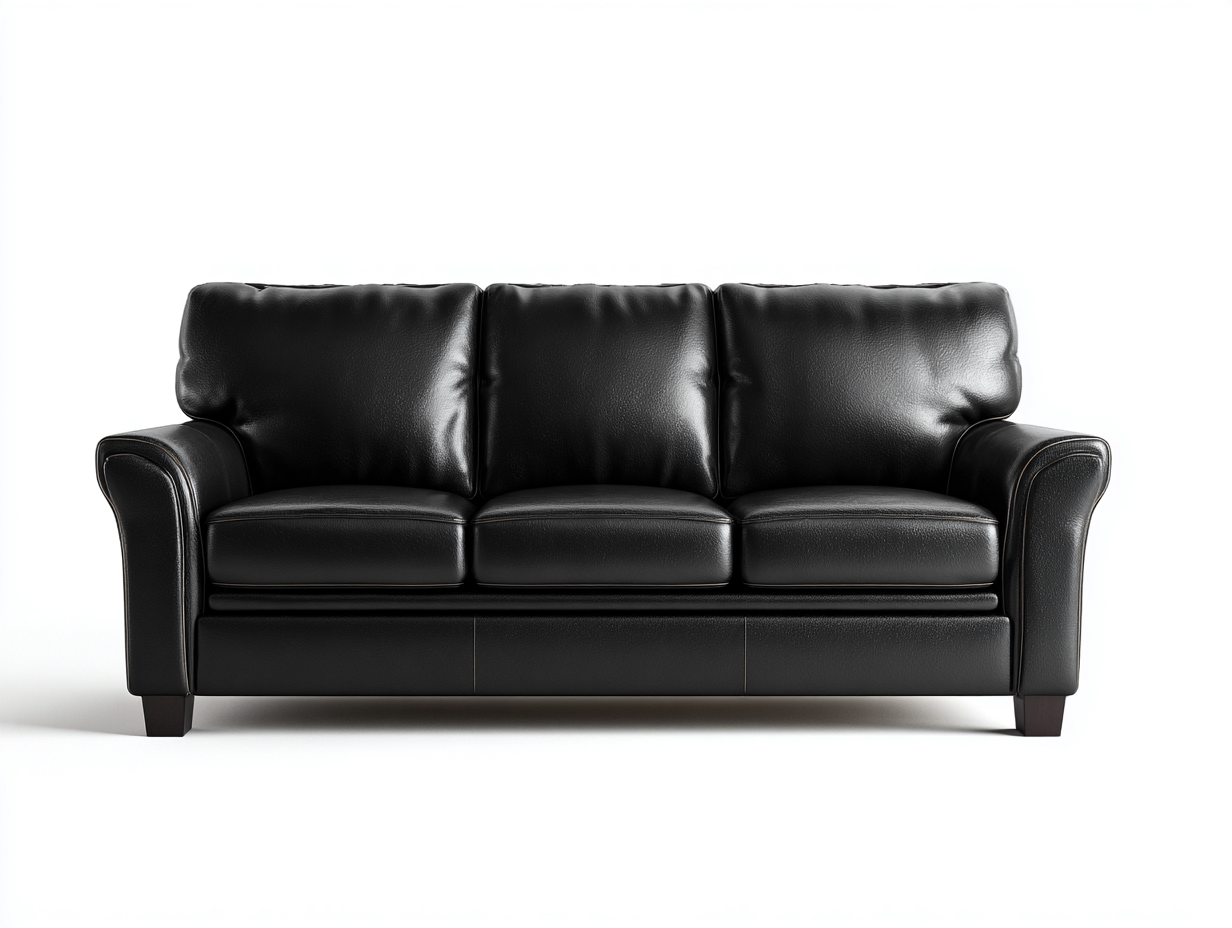 3 Seater Sofa upholstered leather-look 220x95x88 cm - black - modern living room comfort design-Loftgetio