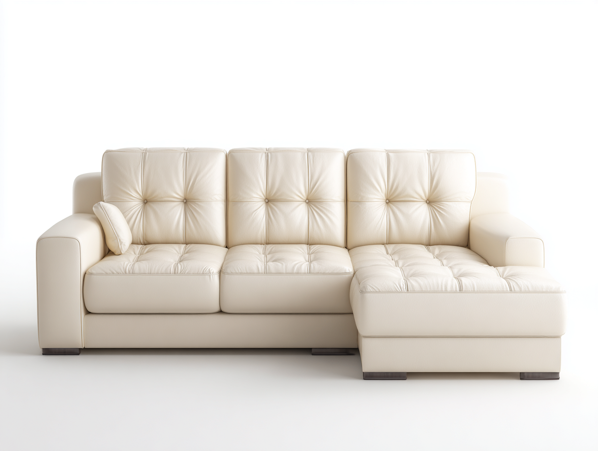 Corner Sofa Upholstered 255x165x85 cm - Cream Finish - Comfortable Living Room Seating-Loftgetio