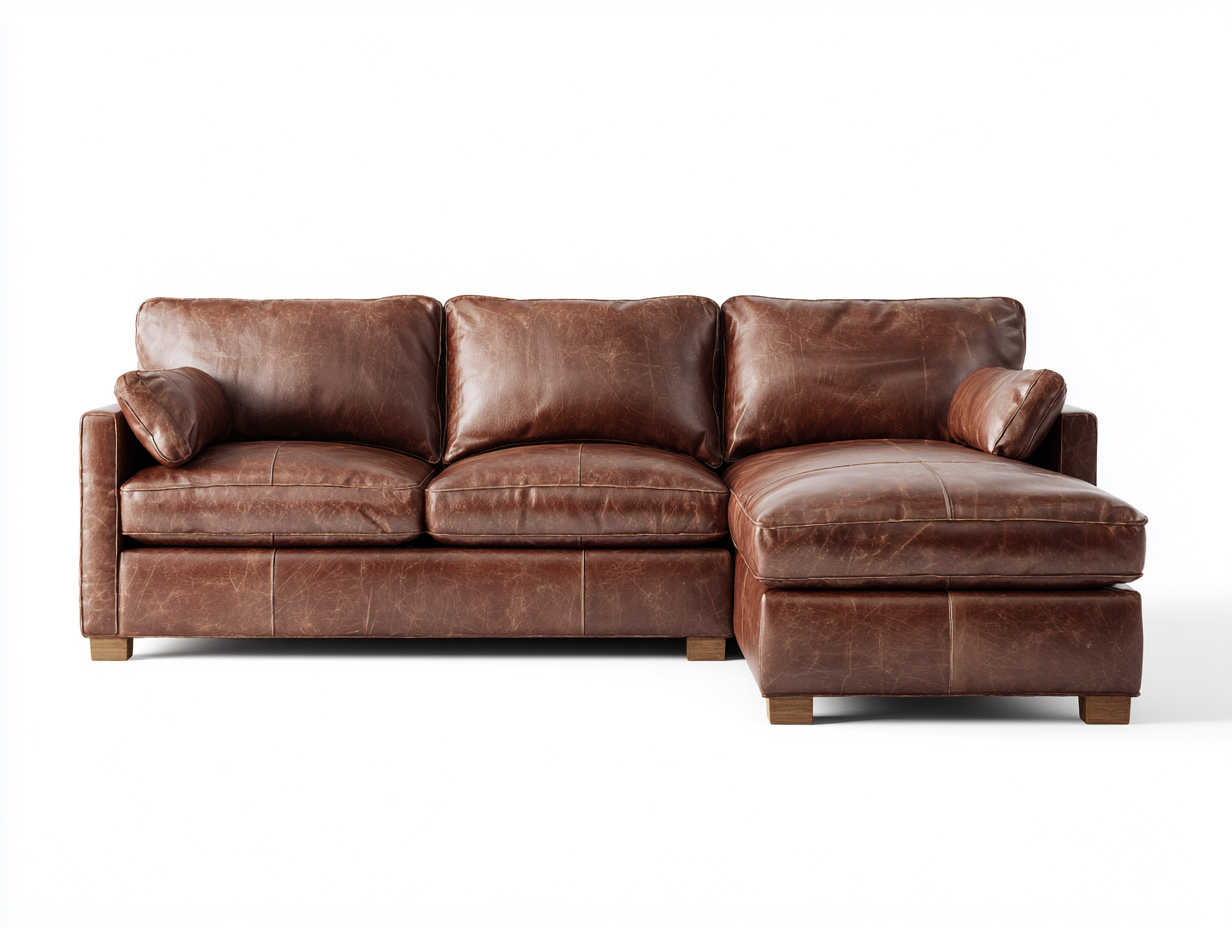 Corner Sofa Leather Upholstered 260x165x85 cm - Brown Finish - Comfortable Living Room Seating-Loftgetio