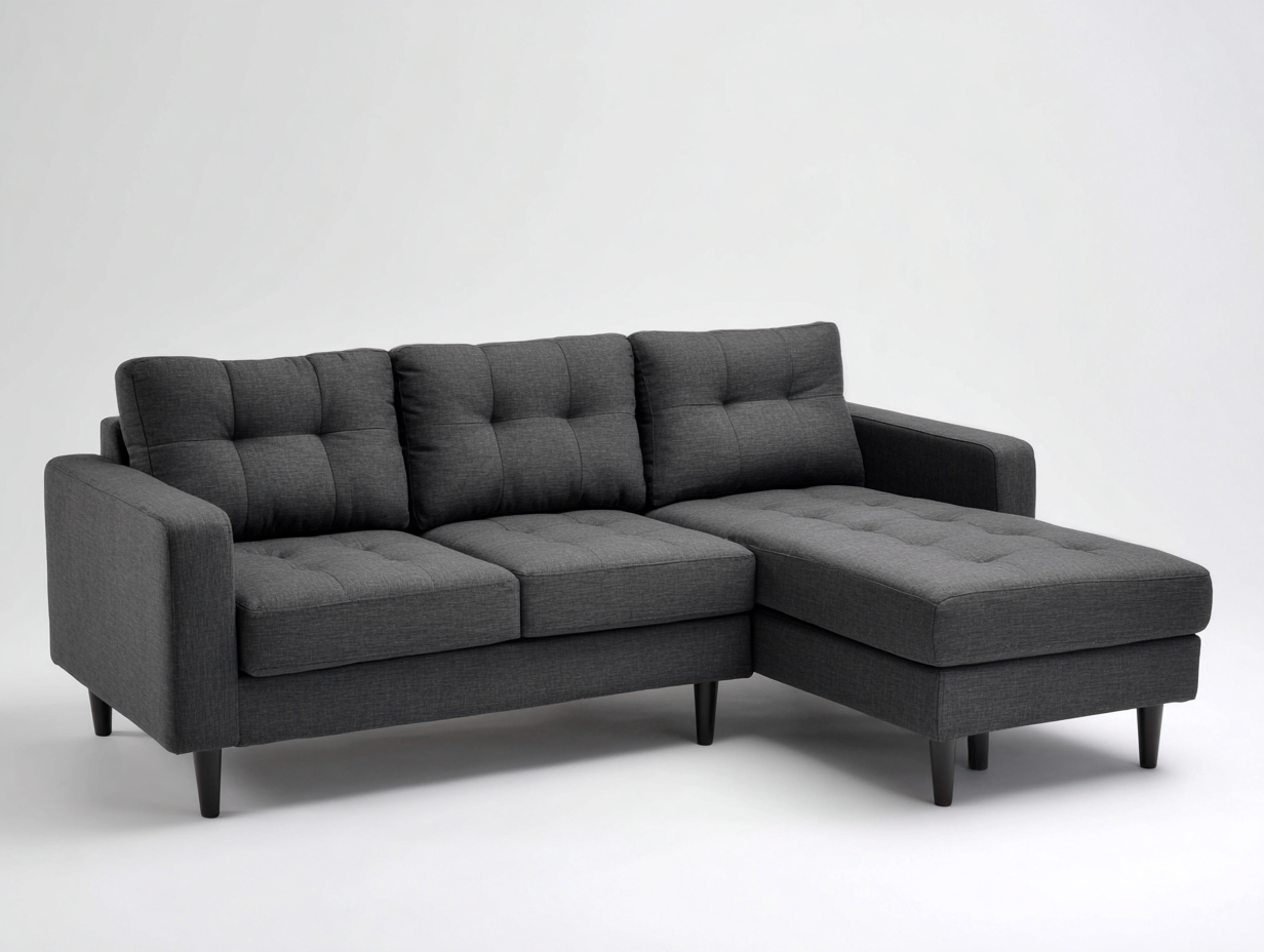 Corner Sofa Upholstered 250x160x85 cm - Dark Grey Finish - Modern Living Room Seating-Loftgetio