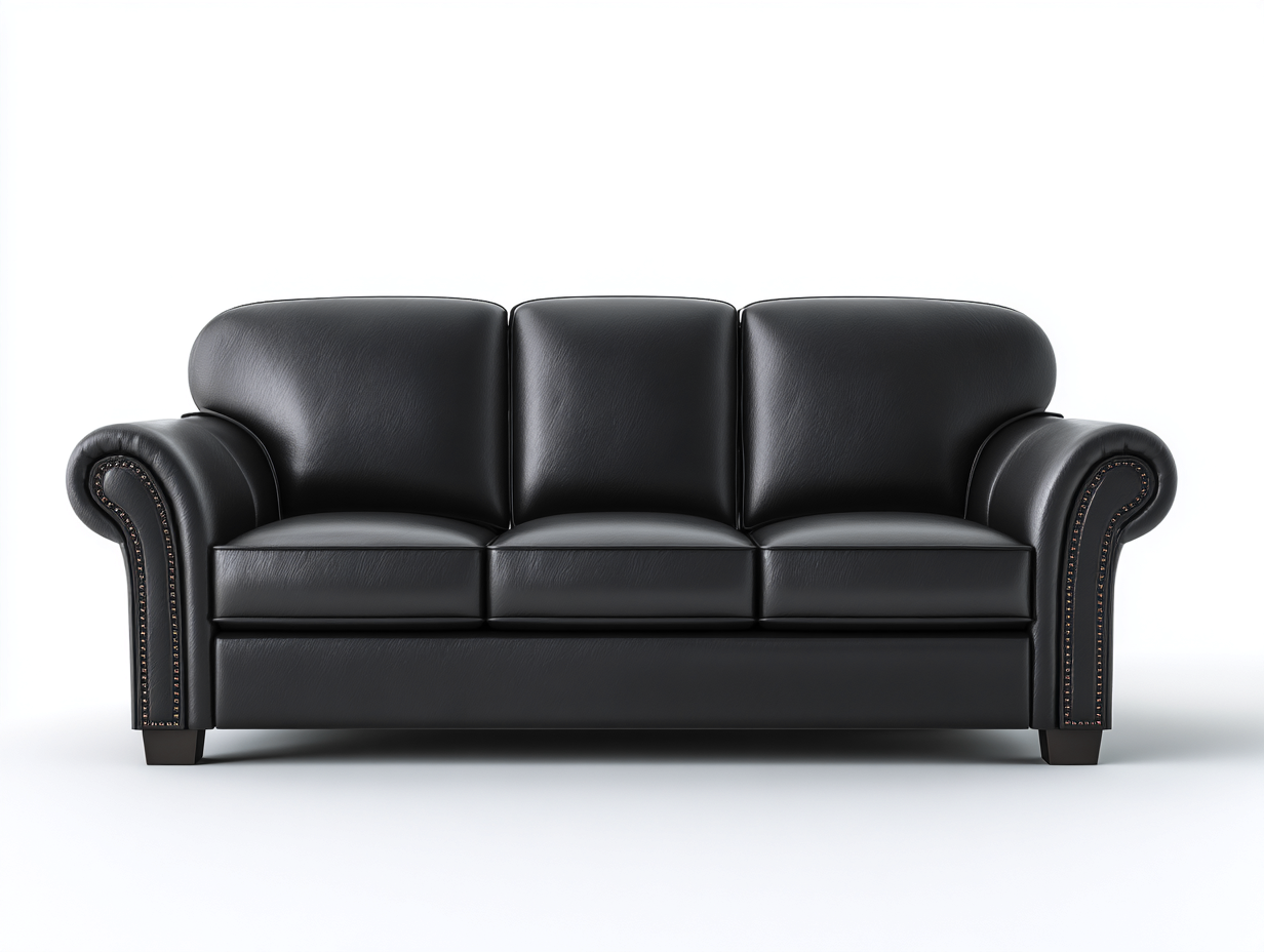 3 Seater Sofas leather 215x95x90 cm - black - classic living room seating-Loftgetio
