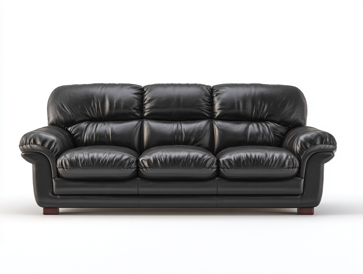 3 Seater Sofa upholstered leather-look 215x95x90 cm - black - classic comfort design-Loftgetio