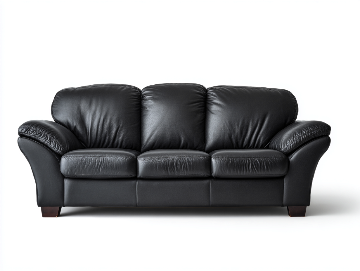 3 Seater Sofas Leather Upholstered 215x95x88 cm - Black Finish - Comfortable Living Room Seating-Loftgetio