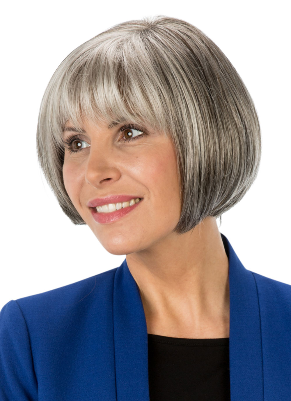 Chin Length Short Grey Bob Wig with Full Bangs