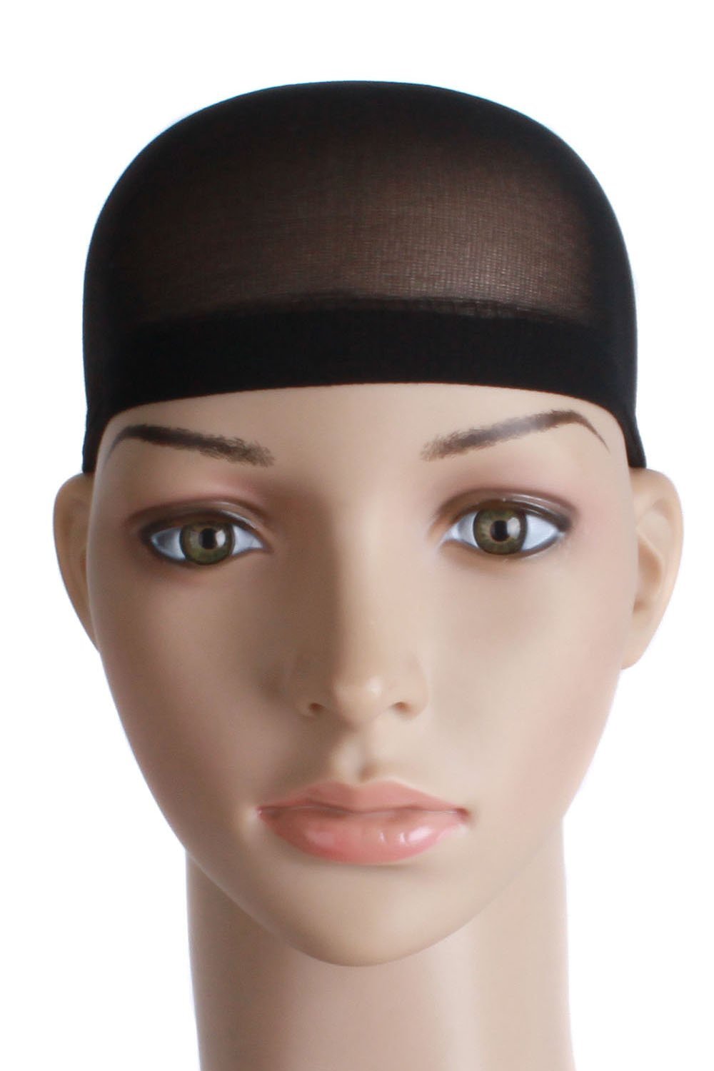 2 Pieces One Size Nylon Wig Cap Black