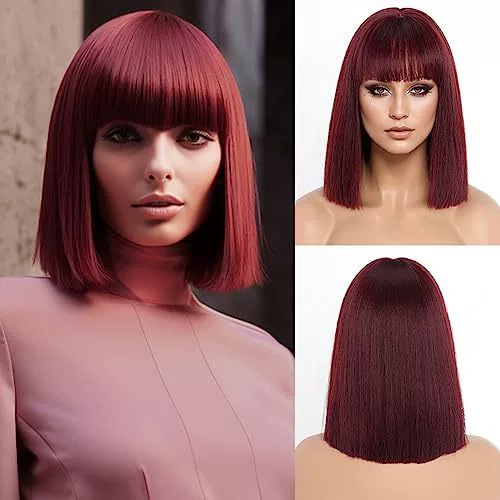 Shoulder Length Straight Human Hair Wigs With Bangs