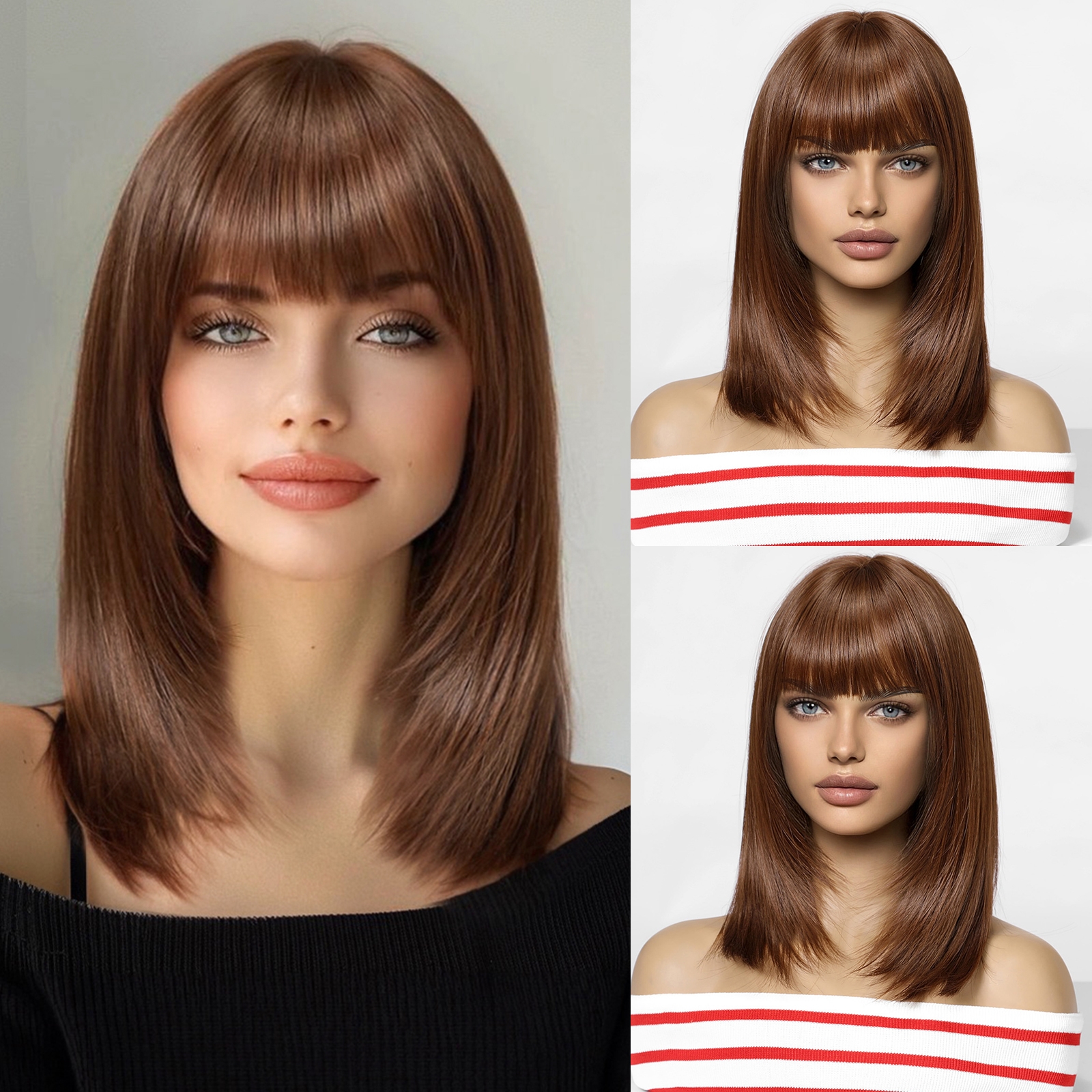 Chic Layered 100% Human Hair Bob Wigs for White Women
