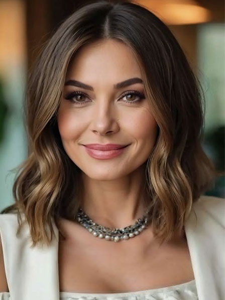New Wavy 100% Human Hair Wigs Middle Part