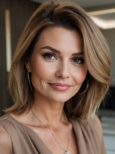 New Human Hair Mid Length Wigs for Women Over 40