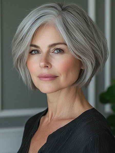 Wigsline Grey Comfortable Human Hair Wigs Bob Style