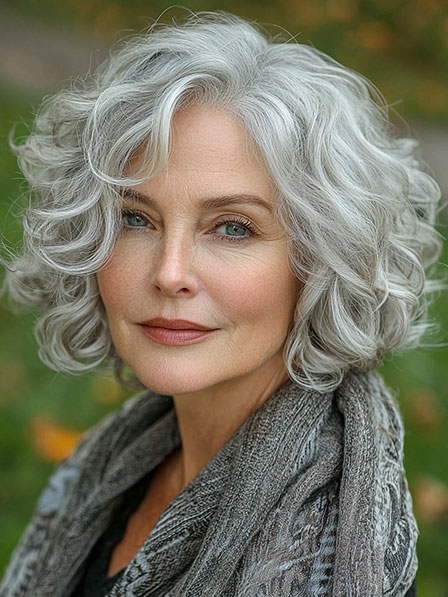 Medium Length Bob Grey 100% Human Hair Wigs