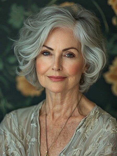 Human Hair Comfortable Grey Wigs for Old Women