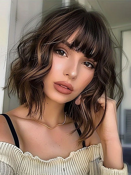 Human Hair Short Wavy Comfortable Wigs
