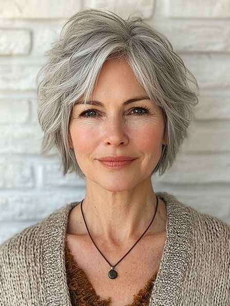 Short Grey Straight 100% Human Hair Wigs