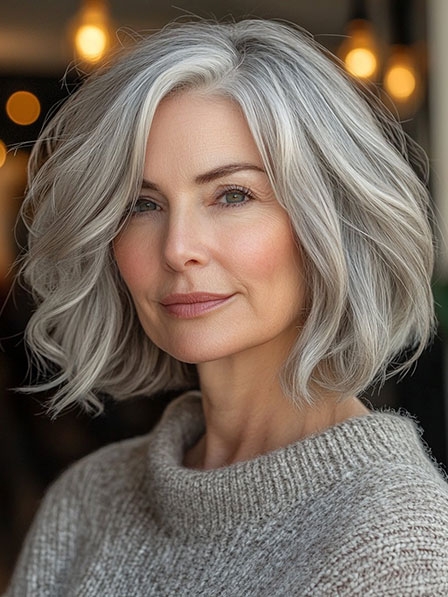 Natural Grey Bob Human Hair Wigs for Old Women