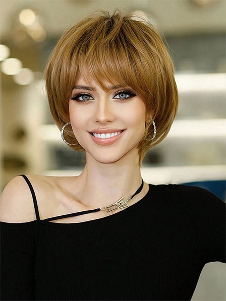 Human Hair Chin Length Bob Straight Wigs With Bangs