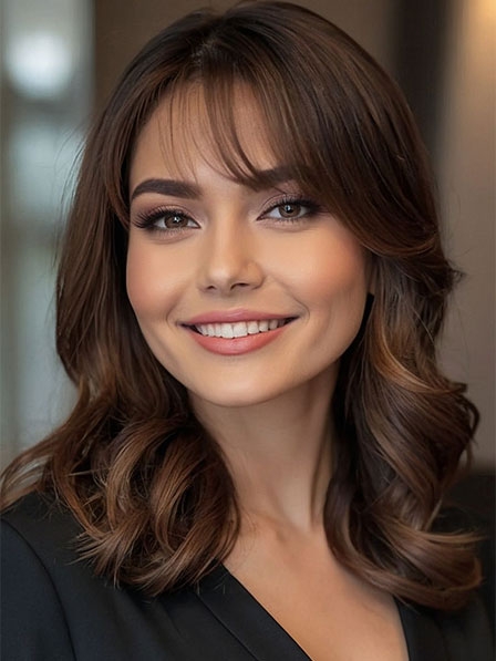 Ladies Wavy Fashion Wigs 100% Human Hair With Bangs