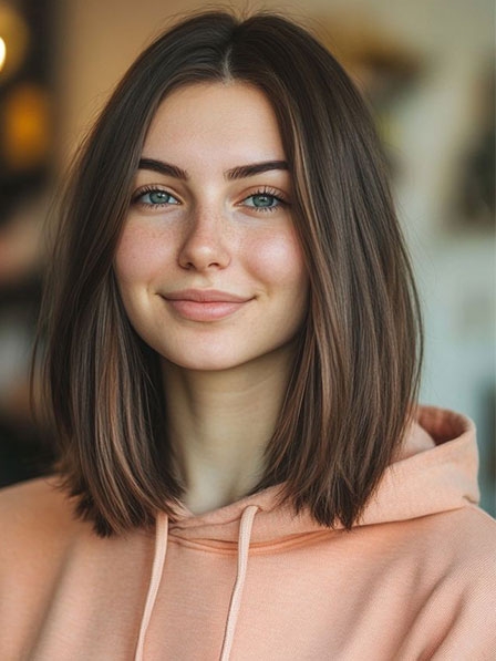 Straight Medium Length Brown Human Hair Wigs