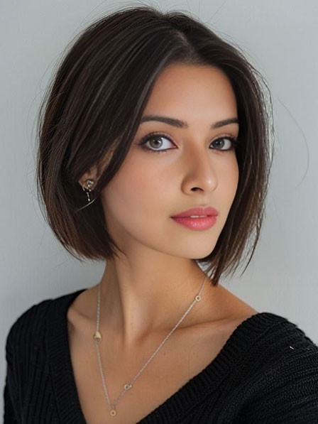 Natural Straight Brown Real Hair Wigs Chin Length