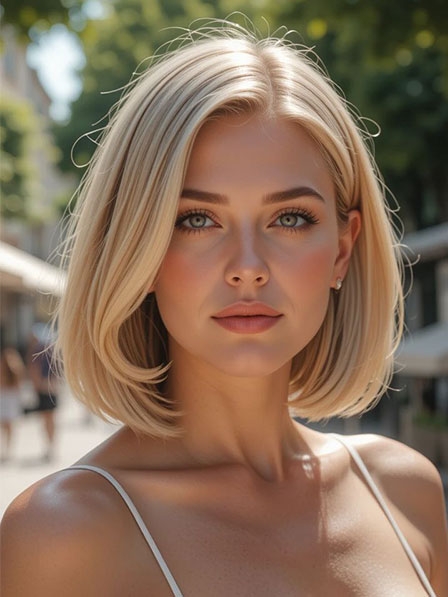 Medium Straight Blonde Bob Real Hair Wigs For Ladies