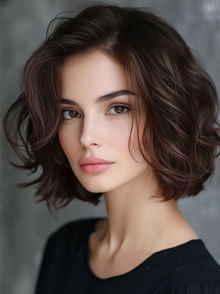 Brown Human Hair Wavy Wigs For Young Women