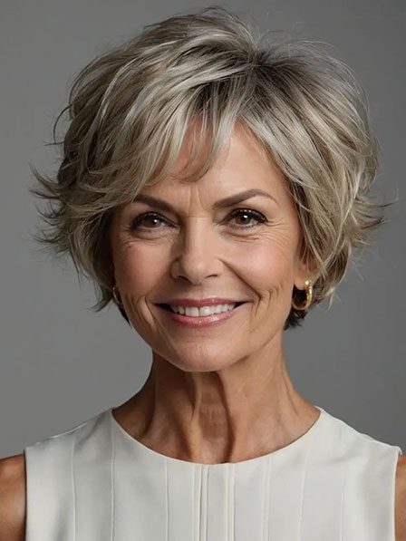 Short Mixed Color Human Hair Wig For Ladies Over 40