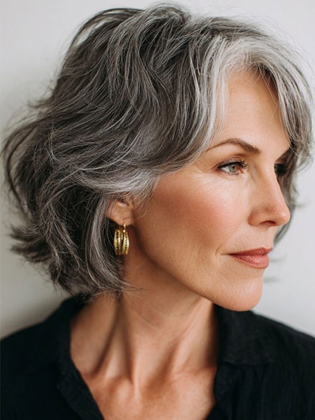 Wavy Human Hair Grey Wigs For Mom