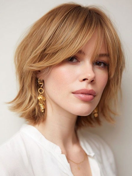 Wigsline Women Chin Length Human Hair Wigs With Bangs